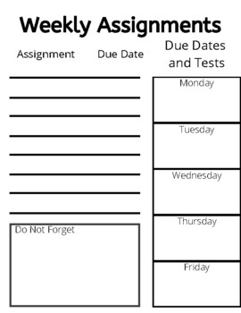 Preview of Student Planner Sheets