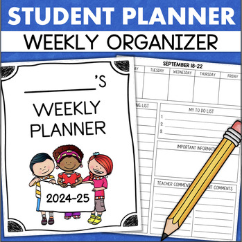 Preview of Student Weekly Planner Agenda Homework Calendar Organizer 2023-24 Updated Yearly