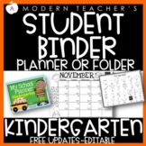 Kindergarten Student Planner Student Binder