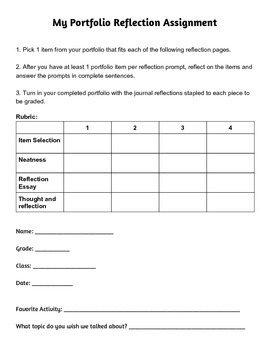 Preview of Student Portfolio and IEP goal Reflection Assignment