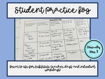 Preview of Student Practice Log- Great for Substitute Teachers or Practice Days!
