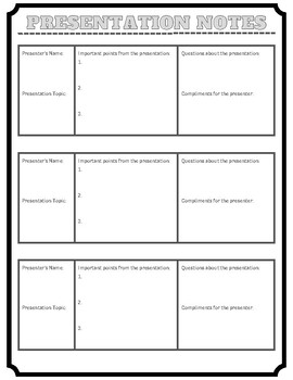 graphic organizer for presentation notes