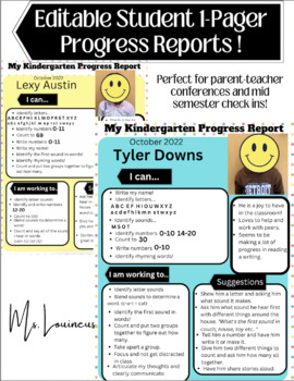 Preview of Student Progress Report Parent Conference Form 1 Pager Canva Template