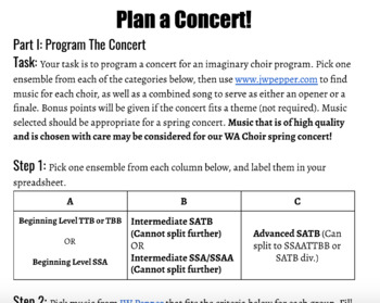 Preview of Student Project: Program A Concert! | Choir Sub Plan or Self-Paced Project