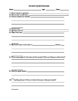 Student Questionnaire by Erin Reeder | TPT