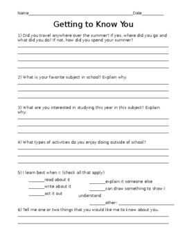 Student Questionnaire - Junior by Jenna Peisley | TPT
