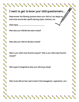 Student Questionnaire for Parents: Get to Know Your Students FREE
