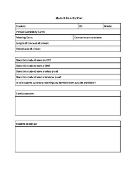 Student Re-entry Form by Nadia Saint-Louis | TPT