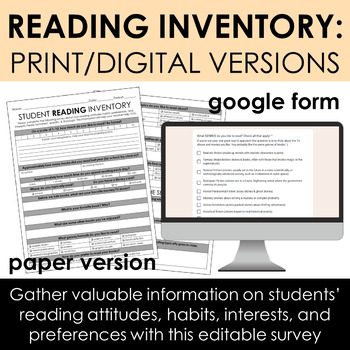 Preview of Student Reading Inventory: Paper/Google Form - Habits & Interests