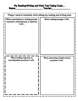Preview of Student Reading/Writing, and Math Goal Sheets for Standardized Testing