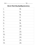 Student Recording Sheet for Words Their Way Spelling Inven