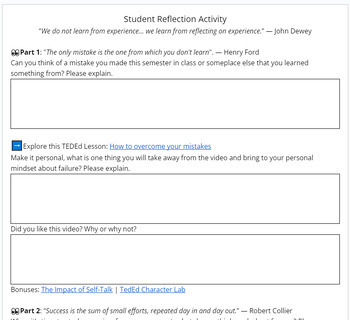 Preview of Student Reflection Activity Template