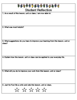 Student Reflection Form by teacherladybug | Teachers Pay Teachers