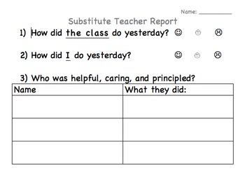 Preview of Student Reflection Page for Substitute