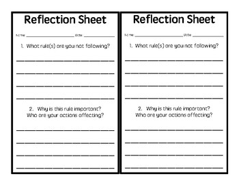 Preview of Student Reflection Sheet (for behavior)