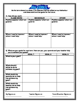 Student Reflection and Goal Sheet by Mrs Carters Classroom | TpT
