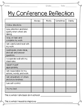 Preview of Student Reflection for Conferences