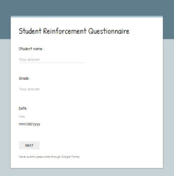 Student Reinforcer Survey - Google Form & Sheet by Exceptionally Yours