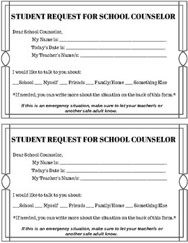 Preview of Student Request to See School Counselor Form (Grades 3-8)