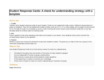 Preview of Student Response Cards: A check for understanding strategy with a template