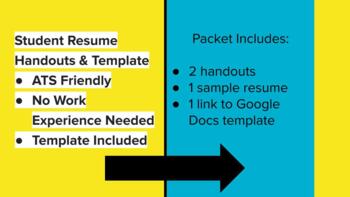Preview of Student Resume Handouts & Template: No Work Experience Necessary, ATS-friendly