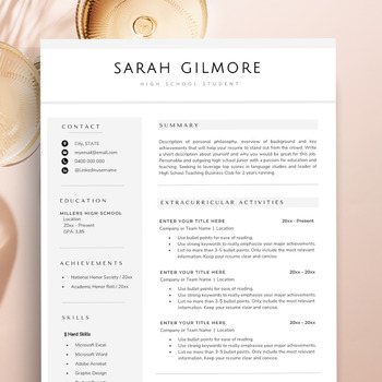 Preview of Student Resume, Teacher Resume Template, One Page Resume