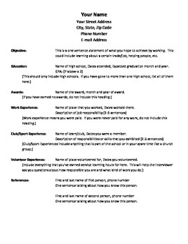 Student Resume Template and Example by Rich Farrell | TpT