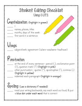Preview of Student Revising & Editing Checklist