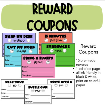 Preview of Student Reward Coupons | editable, positive reinforcement, behavior, rewards