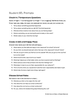 Preview of Student SEL Prompts - Get The Most Out of Conversations with Students