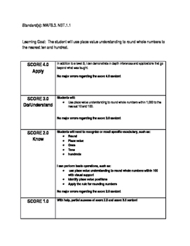 Preview of Student Scales for NBT Standards