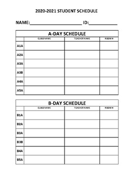 Preview of Student Schedule Example - AB Block Schedule Fillable PDF