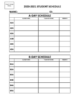 Preview of Student Schedule Example - AB Block Schedule PDF