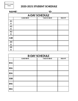 Preview of Student Schedule Example - AB Block Schedule PDF