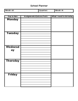 Student School Planning Sheet | For tutoring or organization skills