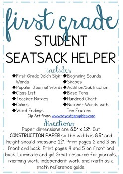 Preview of Student Seatsack Helper for JOURNAL TIME, READING, and MATH