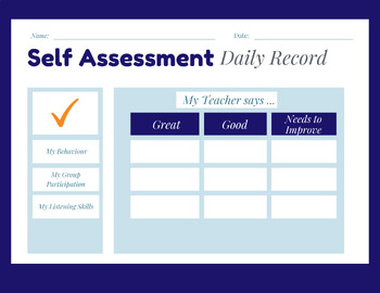 Preview of Student Self-Assessment (Behavior Form)