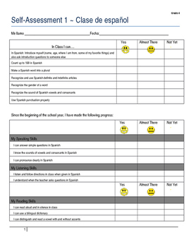 Preview of Student Self-Assessment Template for Semester 1 ~ Grade 4