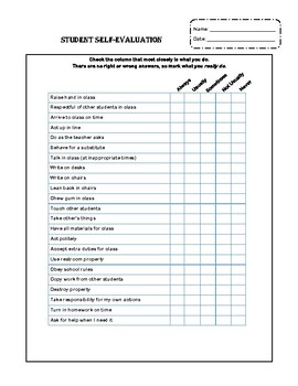 Student Self Assessment Worksheets by Owls Council | TpT
