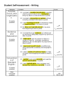 Preview of Student Self-Assessment for Writing Practice