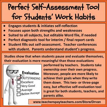 Preview of Student Self-Assessment of Work Habits (Strengths & Weaknesses) for Report Cards