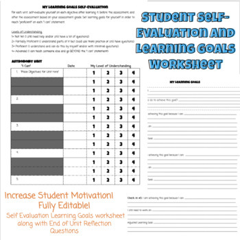 Preview of Student Self Evaluation and Learning Goals Worksheet