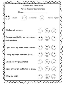 Preview of Student Self Evaluation form