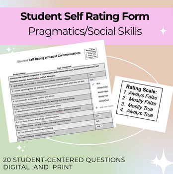 Preview of Student Self Rating Form - Pragmatics/Social Skills