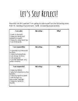 Preview of Student Self Reflection Form