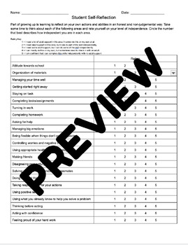Preview of Self-Reflection Activity/Assessment (SEL/Social Emotional/Executive Functioning)