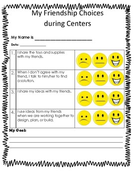 Preview of Student Self-Reflection of Friendship and Social Skills During Centers