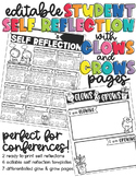 Student Self Reflection with Glows and Grows - EDITABLE!