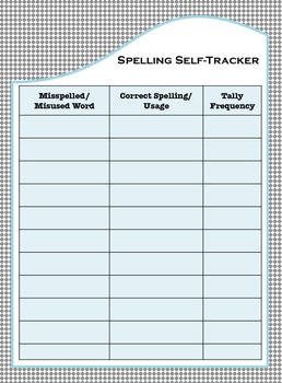 Preview of Student Self-Tracking Sheet for Spelling Errors