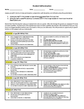 Preview of Student  Self-e Rubric & Guide evaluation